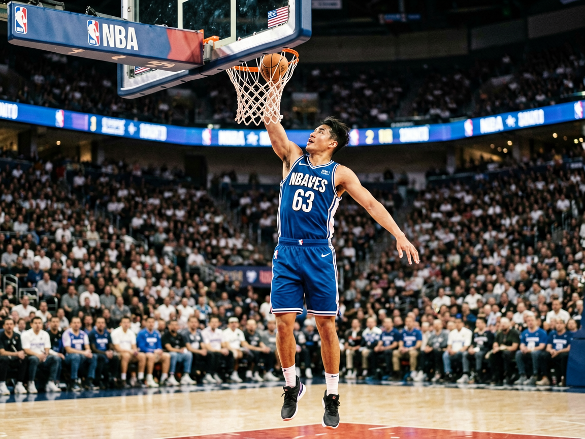 NBA篮球赛场球员扣篮瞬间